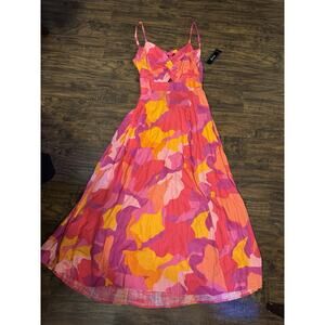 MSK Pink and Orange Floral Patterned Sundress Beach Maxi Dress / SZ L